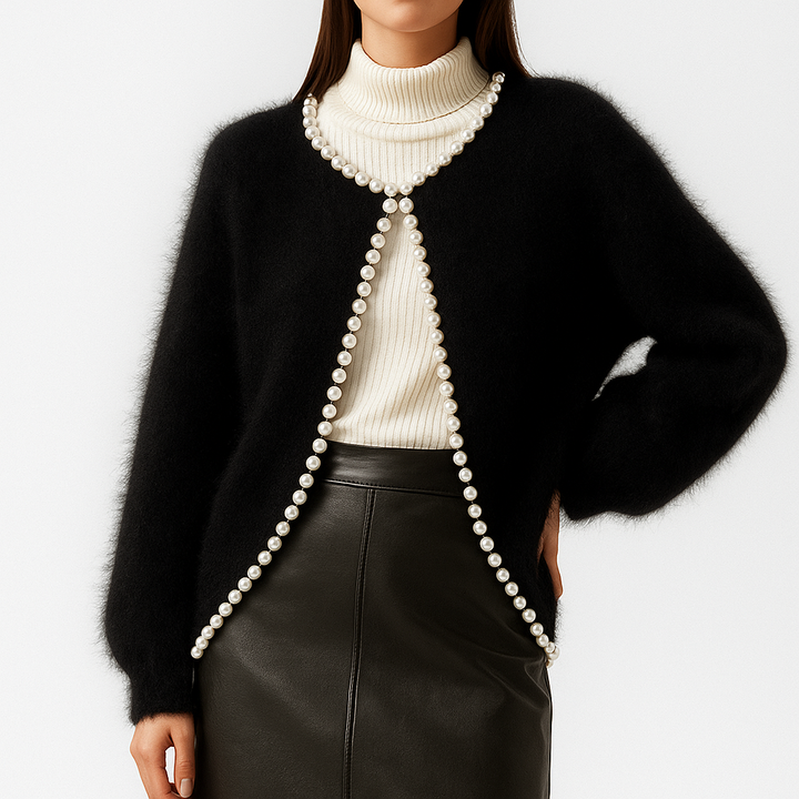 Women's Cardigan – Beaded Fluffy Cropped