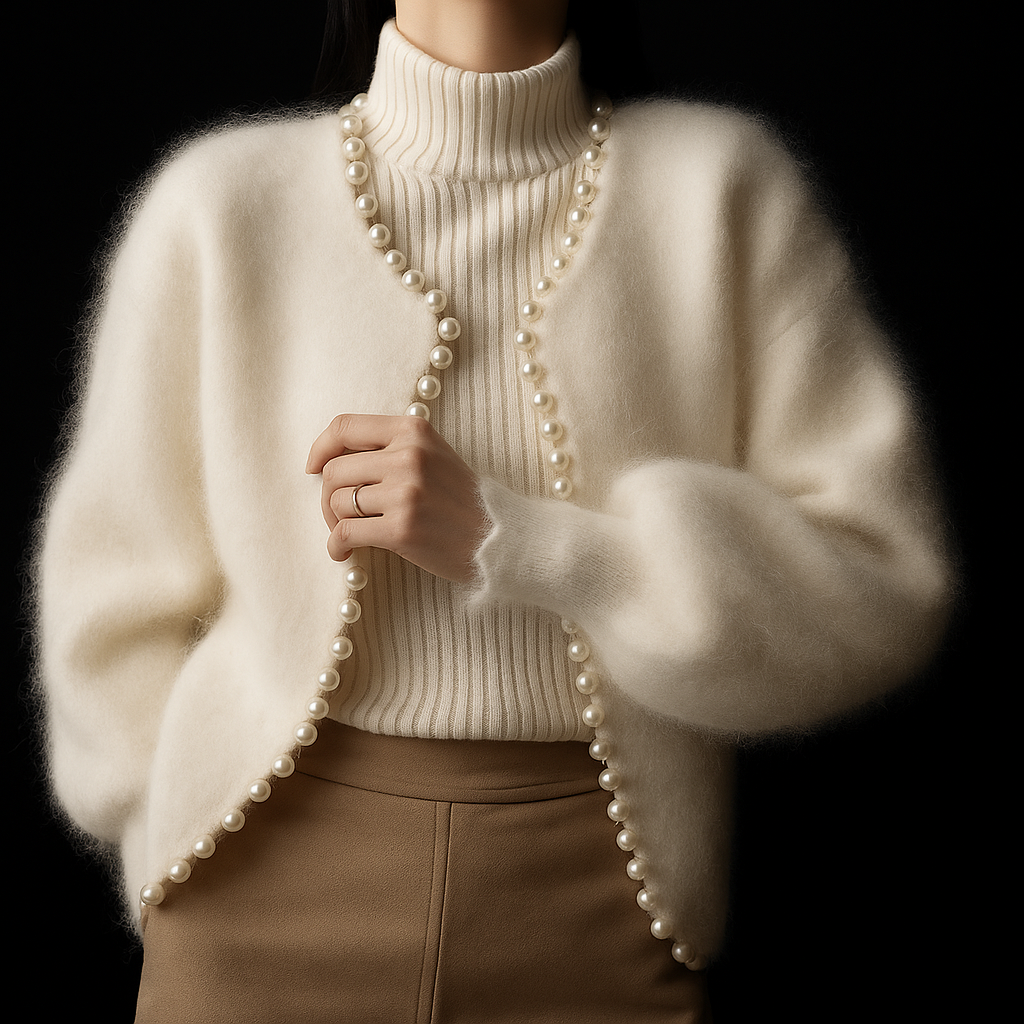 Women's Cardigan – Beaded Fluffy Cropped