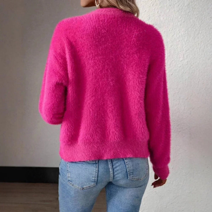 Women's Fluffy V-Neck Button-Front Knit Cardigan