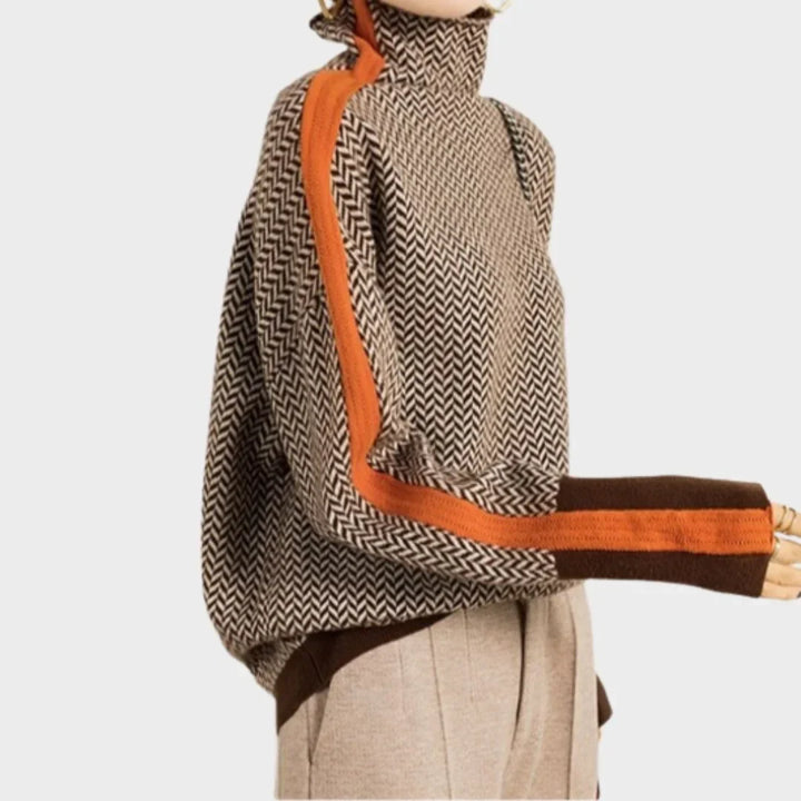 Women's Herringbone Colorblock Long-Sleeve Sweater – Turtleneck