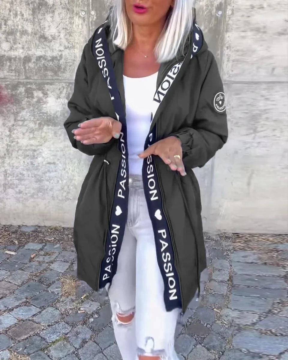 Women's Hooded Drawstring Midi Parka Coat
