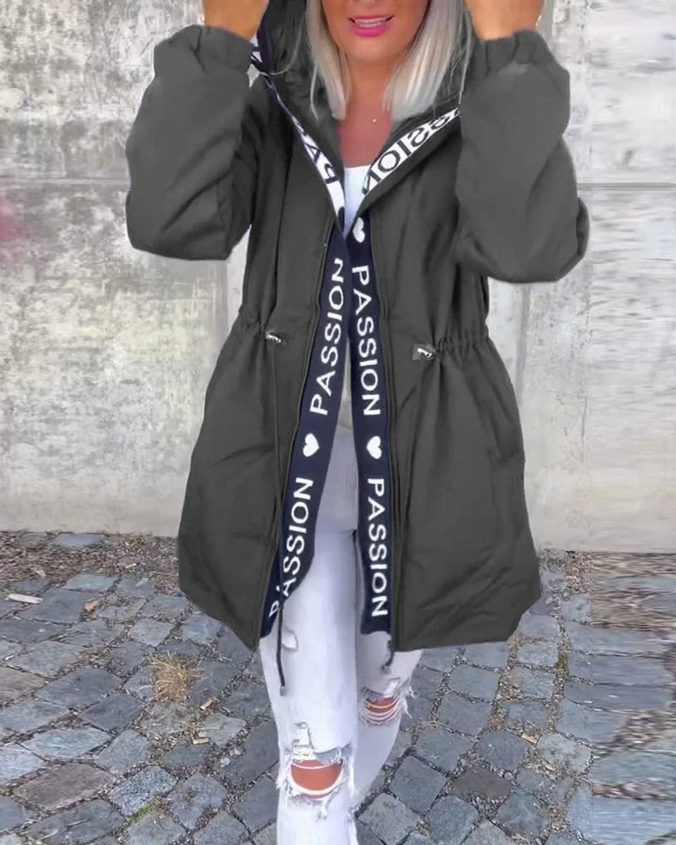 Women's Hooded Drawstring Midi Parka Coat