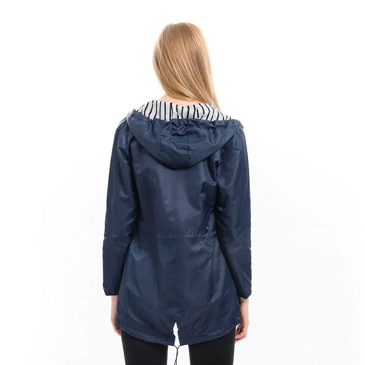 Women's Hooded Drawstring Waterproof Rain Coat