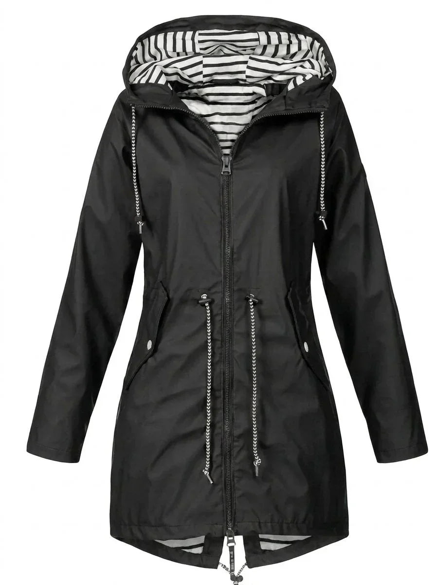 Women's Hooded Drawstring Waterproof Rain Coat