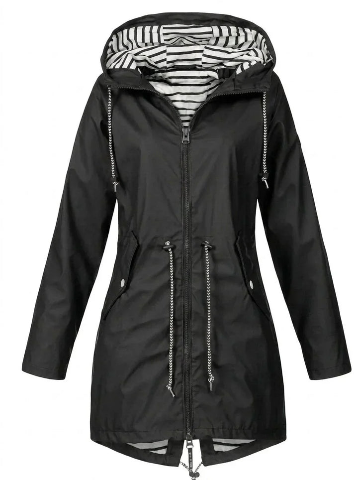 Women's Hooded Drawstring Waterproof Rain Coat