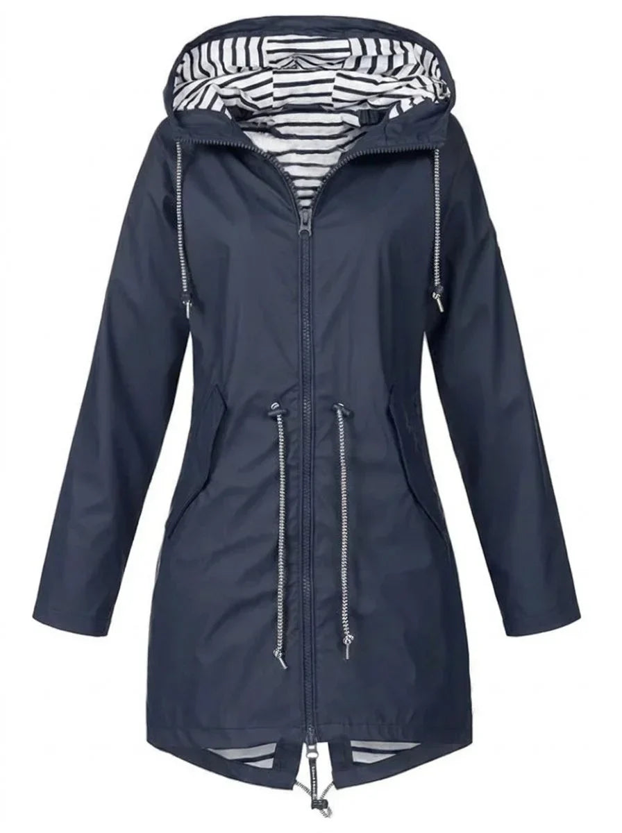 Women's Hooded Drawstring Waterproof Rain Coat