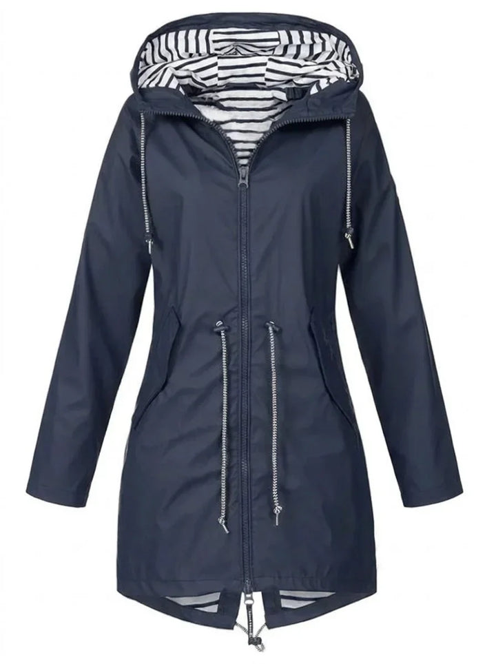 Women's Hooded Drawstring Waterproof Rain Coat