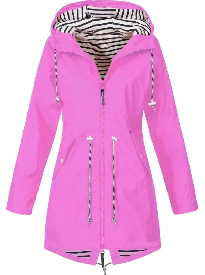 Women's Hooded Drawstring Waterproof Rain Coat