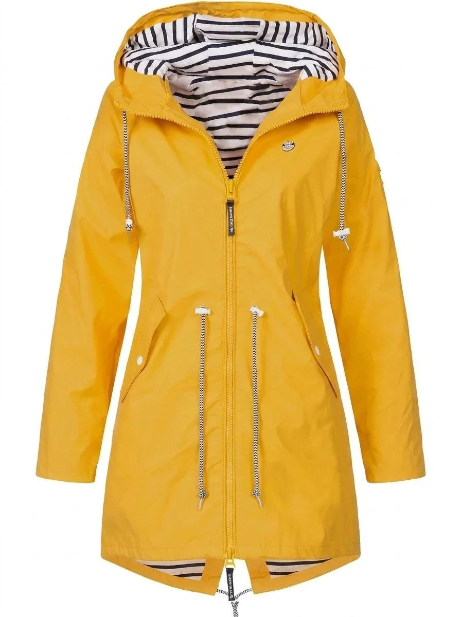 Women's Hooded Drawstring Waterproof Rain Coat