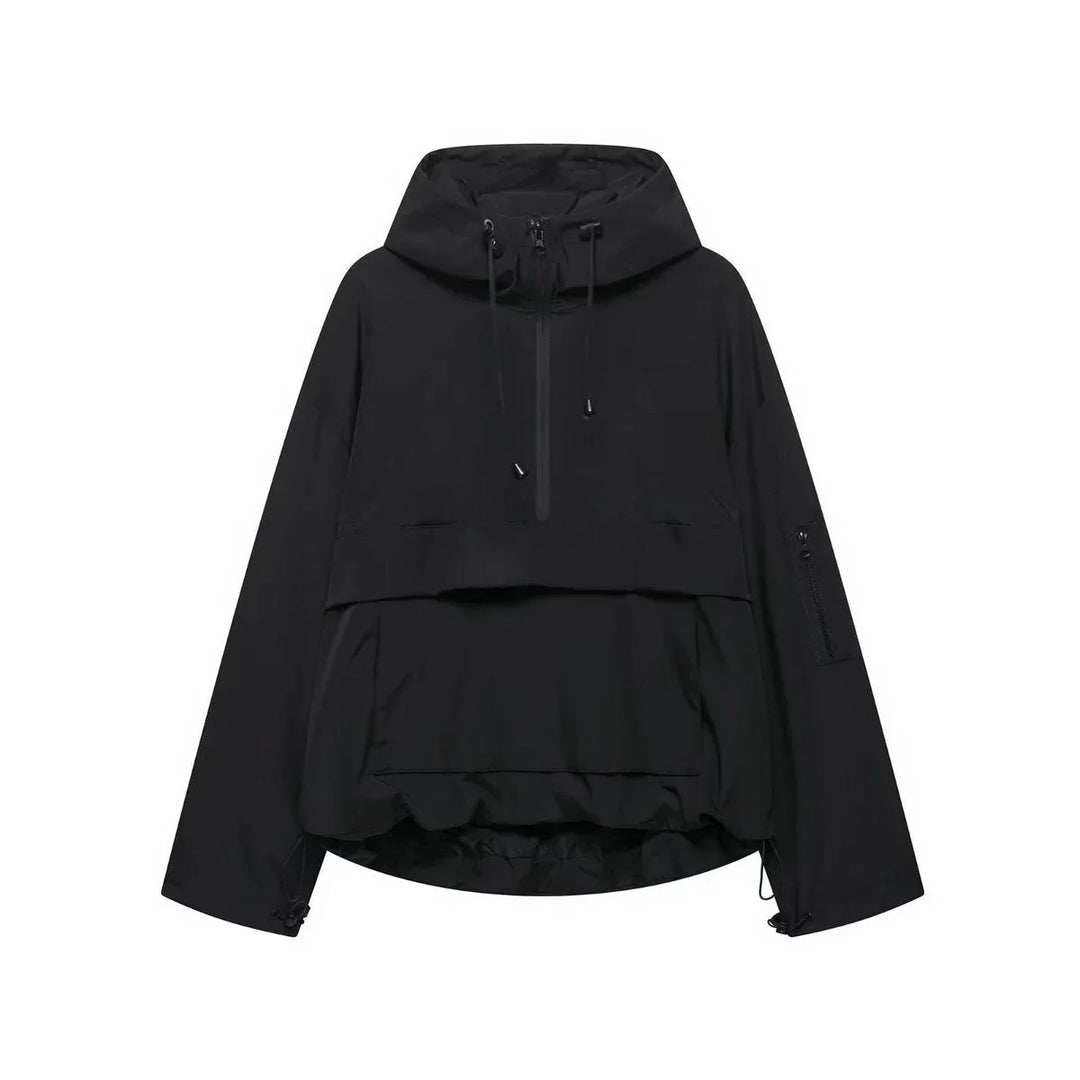 Women's Hooded Pullover Anorak Quilted Jacket Half-Zip