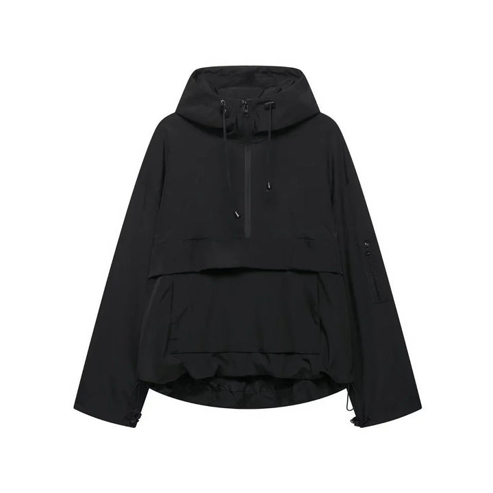 Women's Hooded Pullover Anorak Quilted Jacket Half-Zip