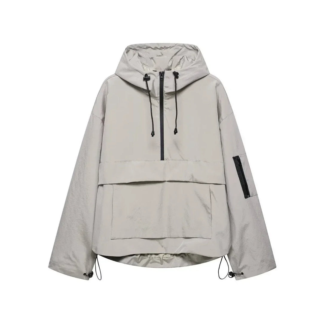 Women's Hooded Pullover Anorak Quilted Jacket Half-Zip