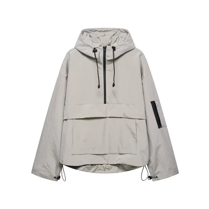 Women's Hooded Pullover Anorak Quilted Jacket Half-Zip