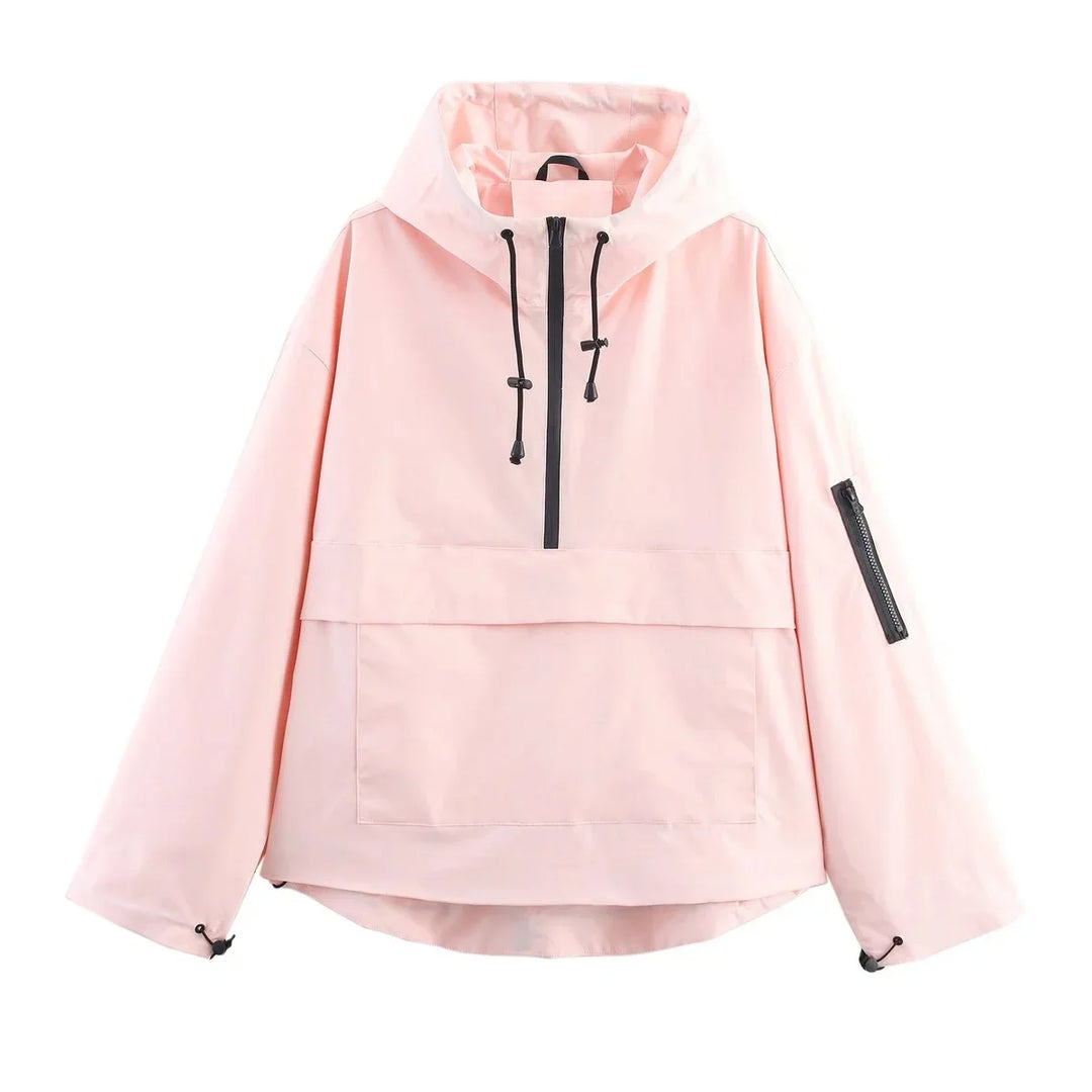 Women's Hooded Pullover Anorak Quilted Jacket Half-Zip