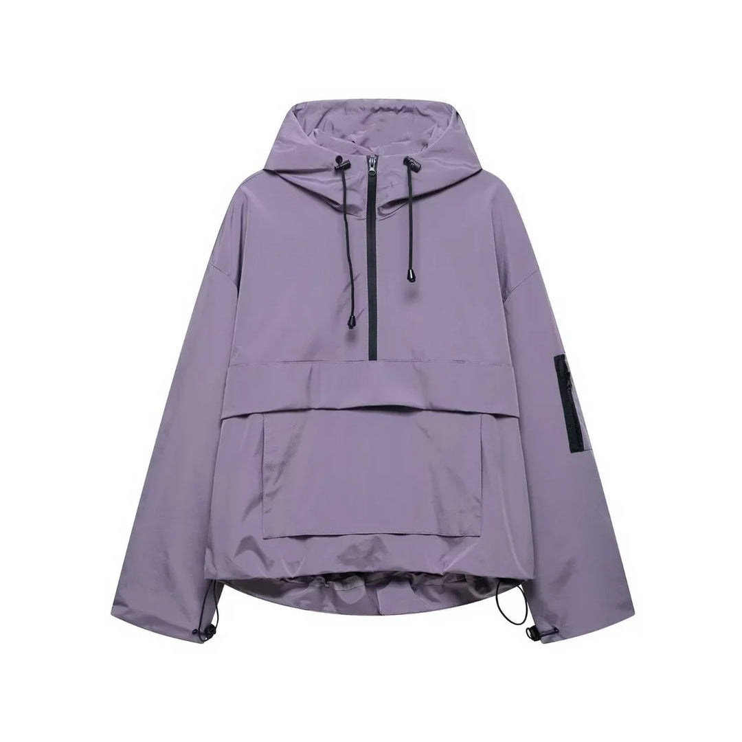 Women's Hooded Pullover Anorak Quilted Jacket Half-Zip