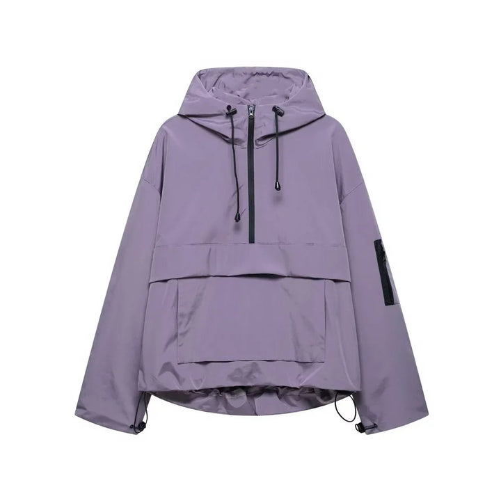 Women's Hooded Pullover Anorak Quilted Jacket Half-Zip