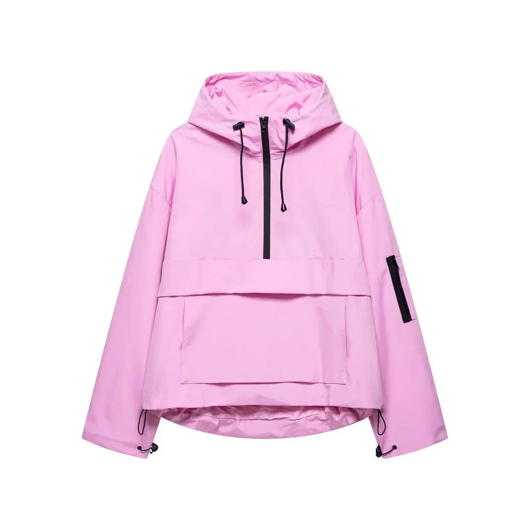 Women's Hooded Pullover Anorak Quilted Jacket Half-Zip