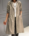 Women's Hooded Waterproof Long Trench Coat Zip-Up