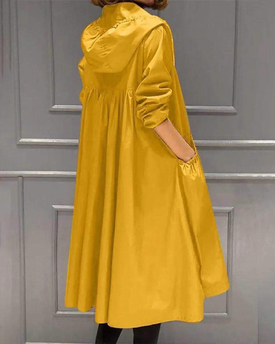 Women's Hooded Waterproof Long Trench Coat Zip-Up
