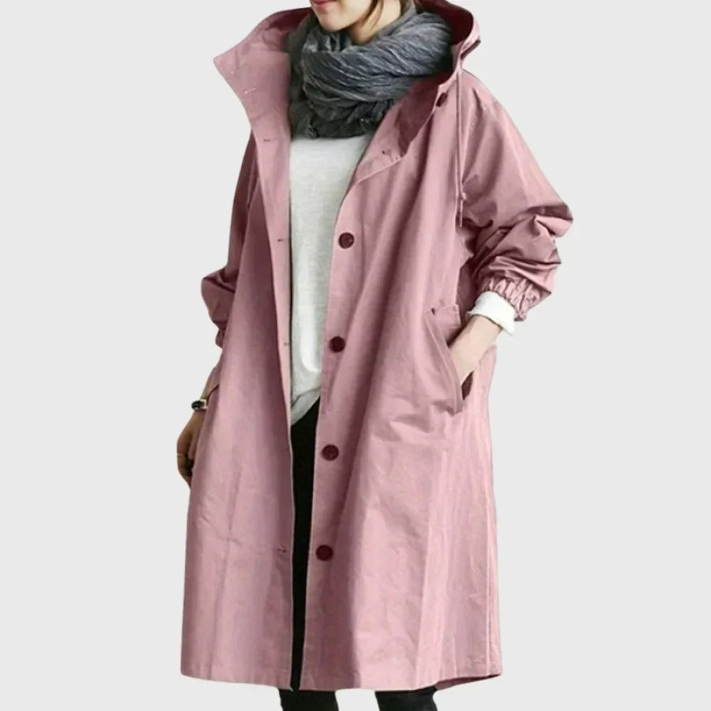 Women's Hooded Waterproof Relaxed-Fit Long Trench Coat