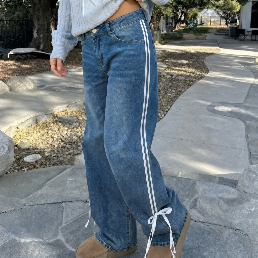 Women's Jeans – Baggy Wide-Leg Side Stripes