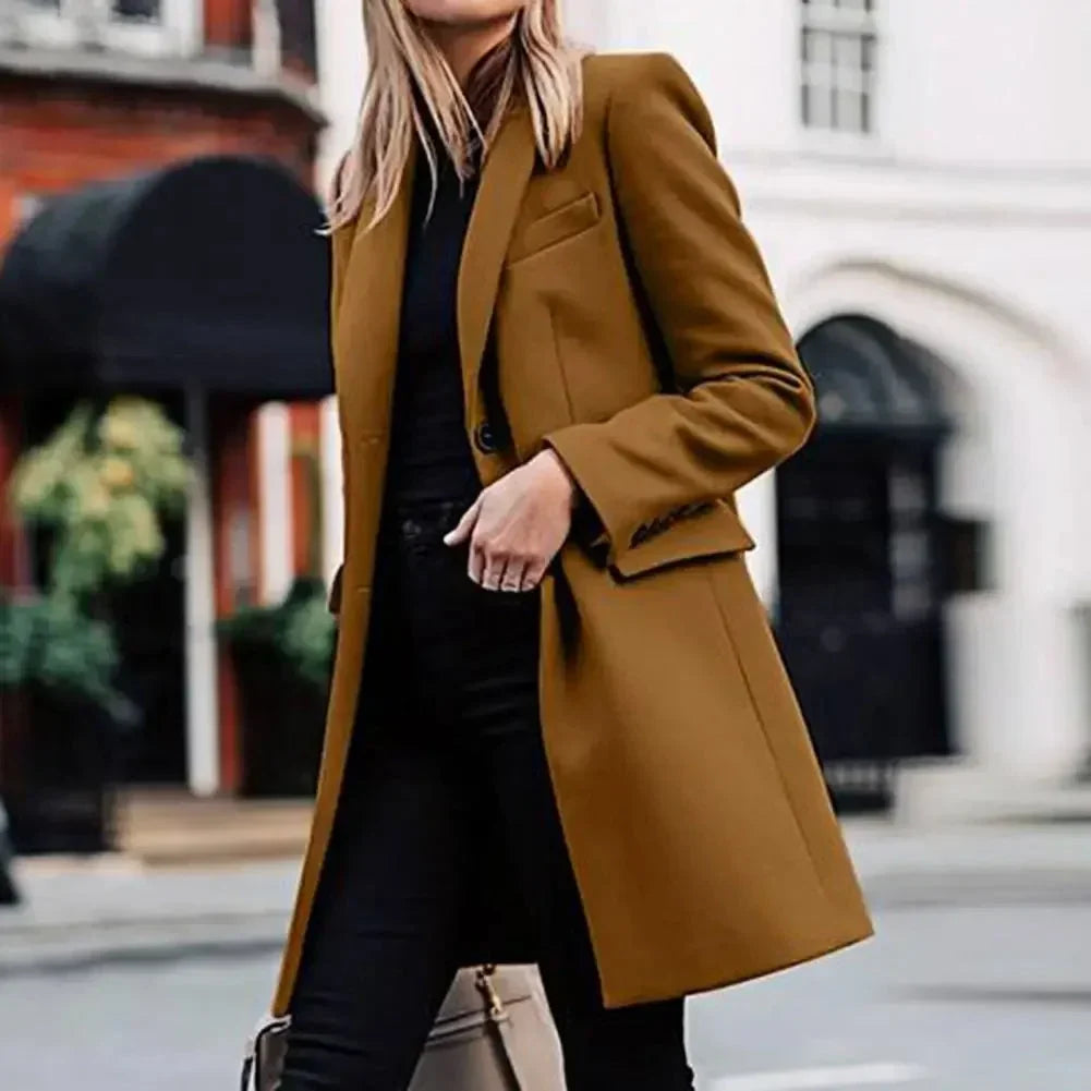 Women's Double-Breasted Knee-Length Notch Lapel Blazer Long Coat