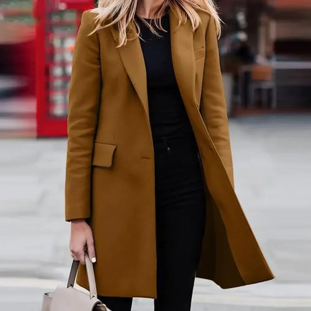 Women's Double-Breasted Knee-Length Notch Lapel Blazer Long Coat