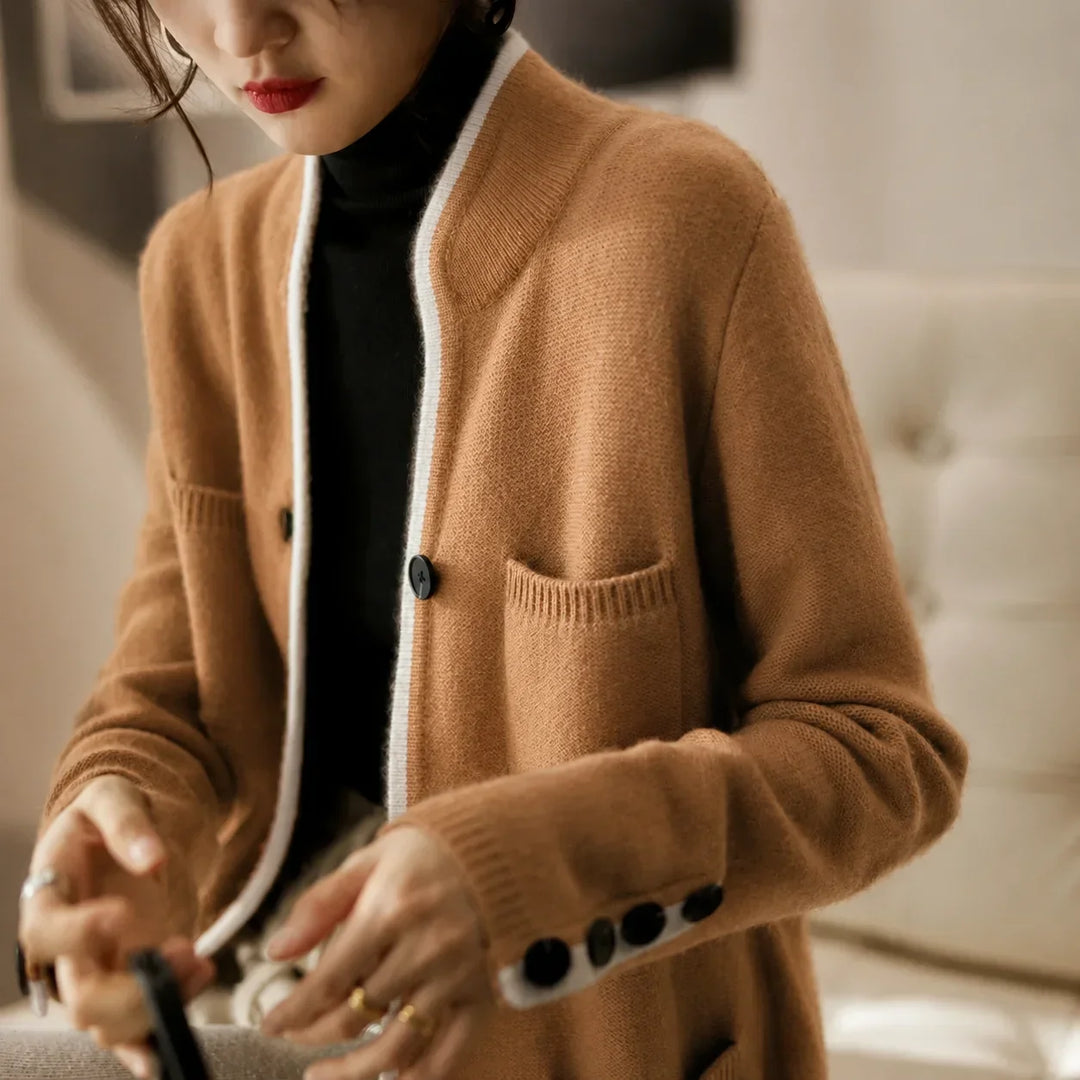 Women's Knit Button-Front Cardigan Sweater – Contrast Trim And Cuff Buttons