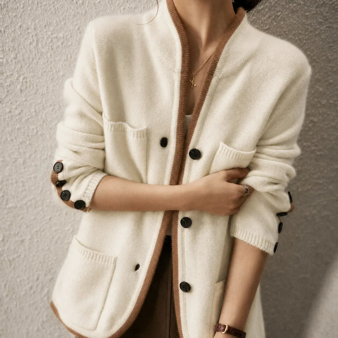 Women's Knit Button-Front Cardigan Sweater – Contrast Trim And Cuff Buttons