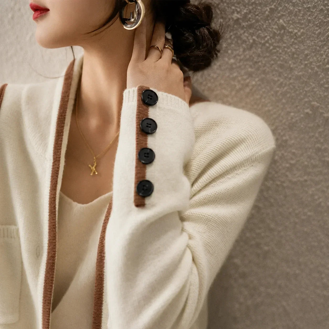 Women's Knit Button-Front Cardigan Sweater – Contrast Trim And Cuff Buttons