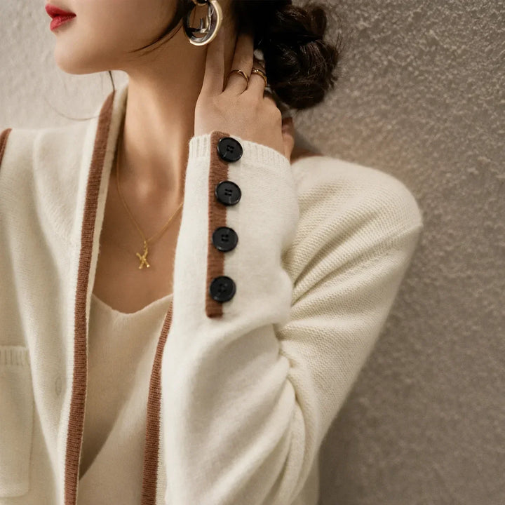 Women's Knit Button-Front Cardigan Sweater – Contrast Trim And Cuff Buttons