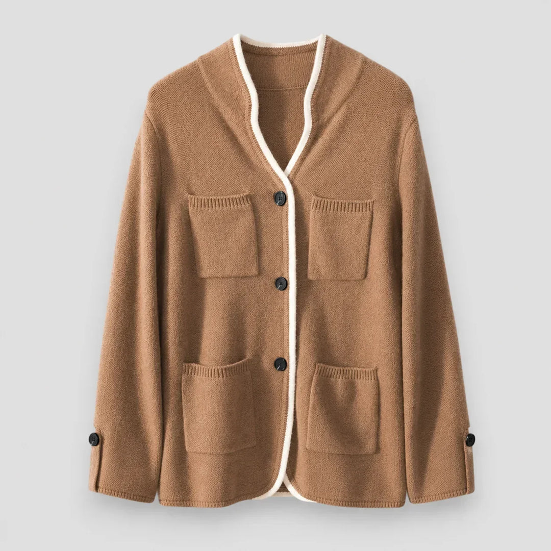 Women's Knit Button-Front Cardigan Sweater – Contrast Trim And Cuff Buttons