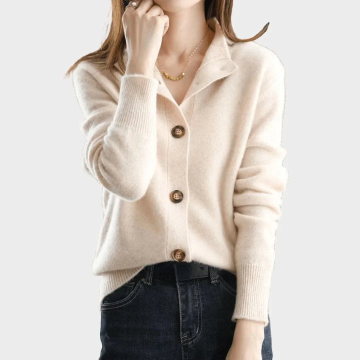 Women's Knit Button-Front Cardigan Sweater – Stand-Collar And Ribbed Cuffs