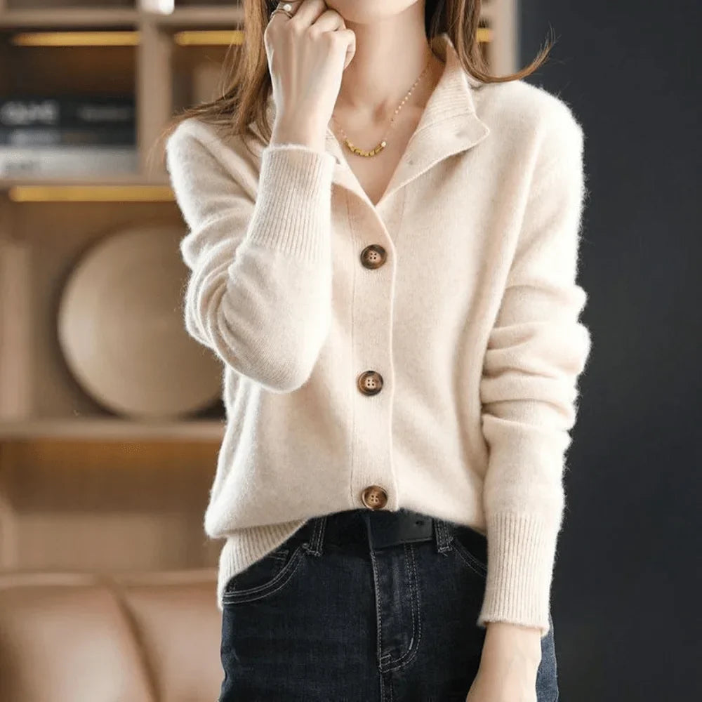 Women's Knit Button-Front Cardigan Sweater – Stand-Collar And Ribbed Cuffs