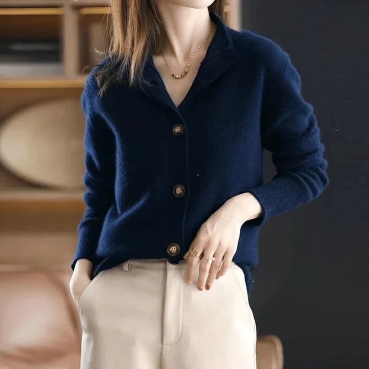 Women's Knit Button-Front Cardigan Sweater – Stand-Collar And Ribbed Cuffs