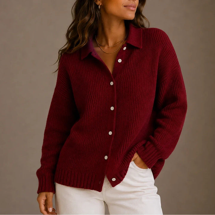 Women's Relaxed Collared Button-Up Knit Cardigan