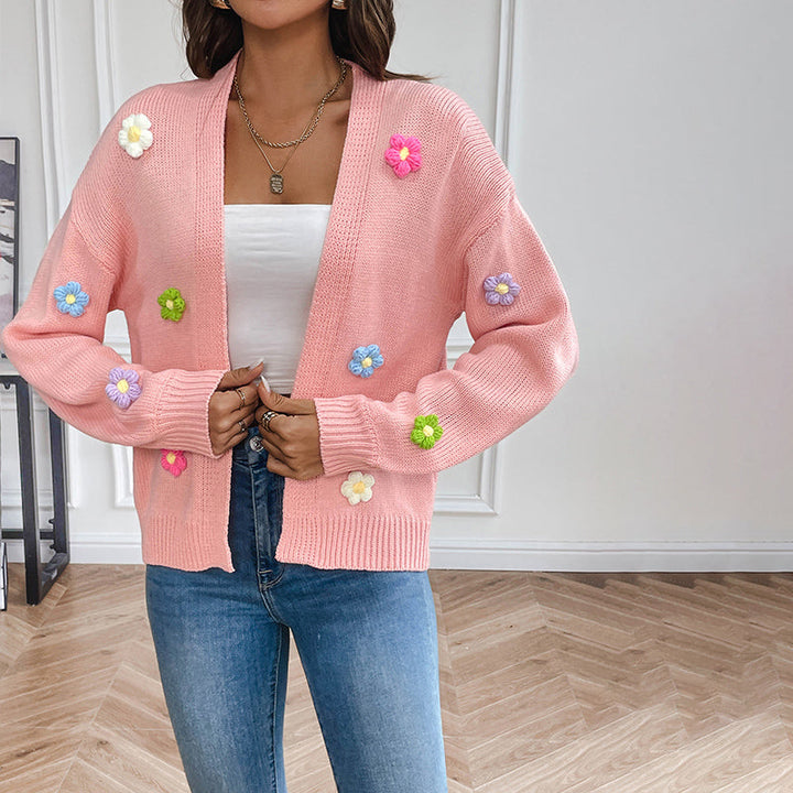 Women's Cardigan – 3D Floral Knit