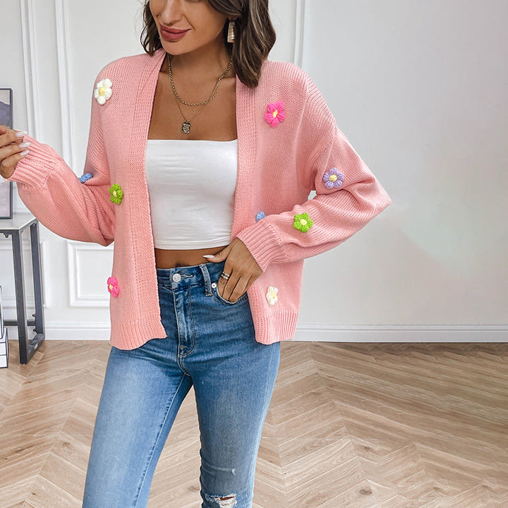 Women's Cardigan – 3D Floral Knit
