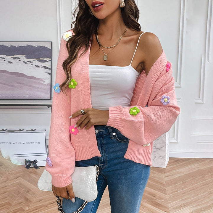 Women's Cardigan – 3D Floral Knit