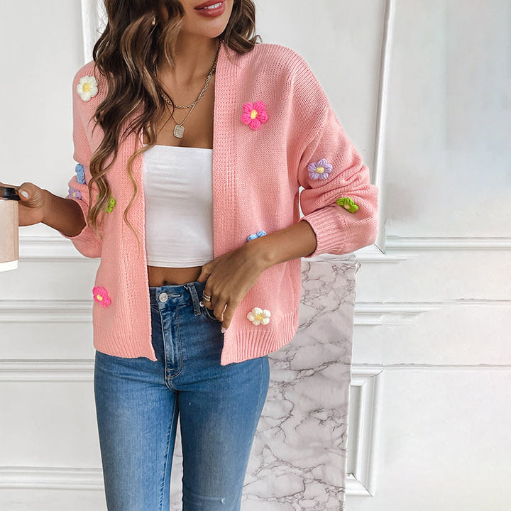 Women's Cardigan – 3D Floral Knit