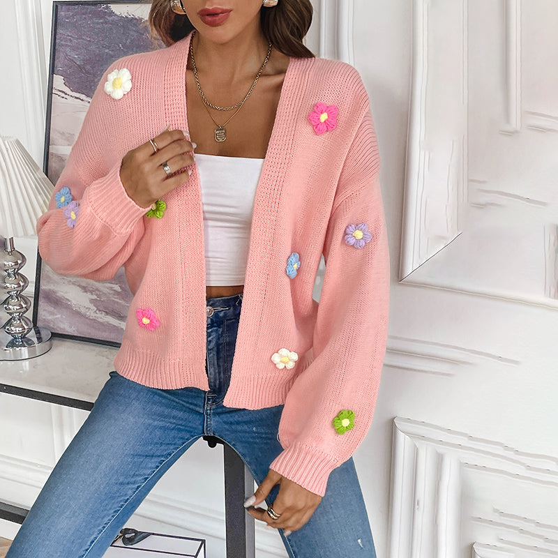 Women's Cardigan – 3D Floral Knit