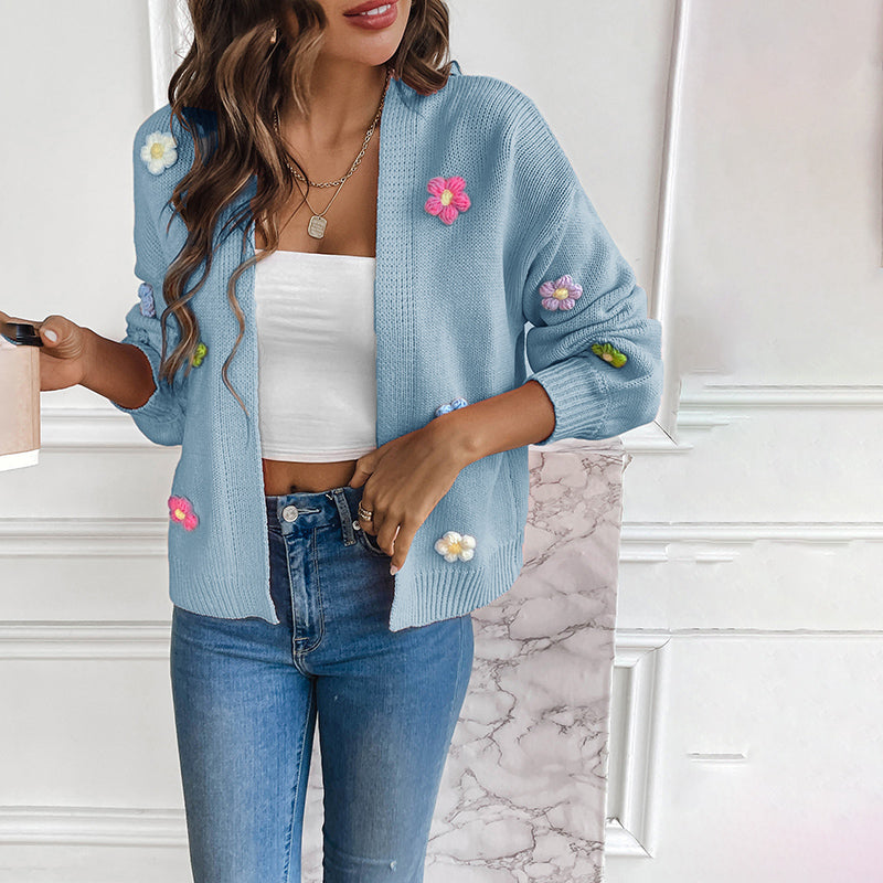 Women's Cardigan – 3D Floral Knit