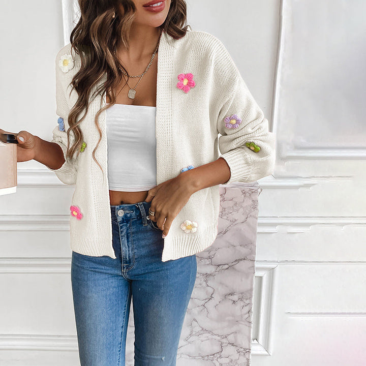 Women's Cardigan – 3D Floral Knit