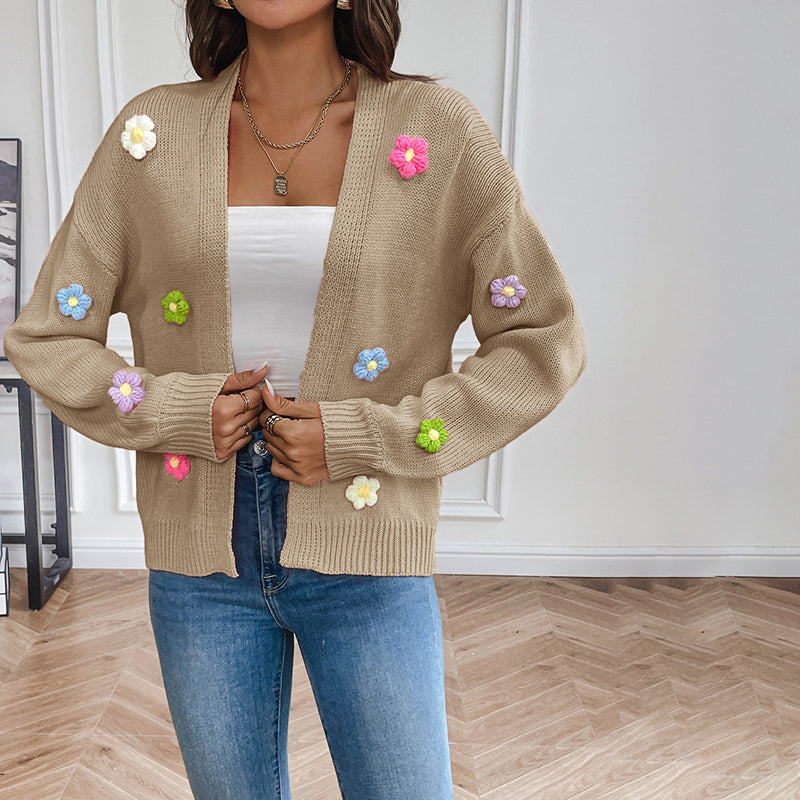 Women's Cardigan – 3D Floral Knit