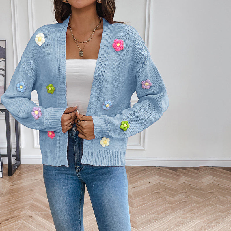 Women's Cardigan – 3D Floral Knit