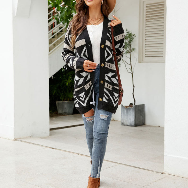 Women's Cardigan – Longline Patterned Knit