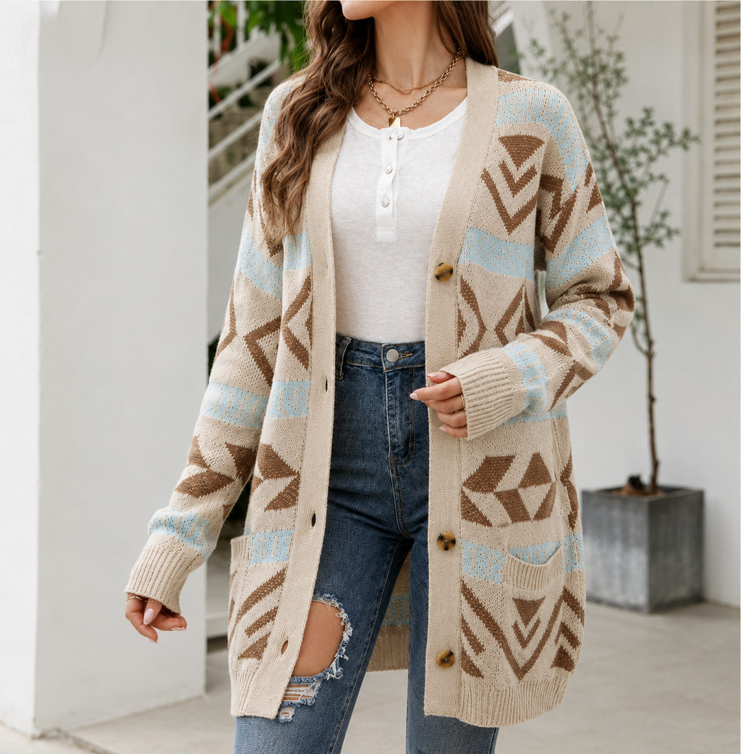 Women's Cardigan – Longline Patterned Knit