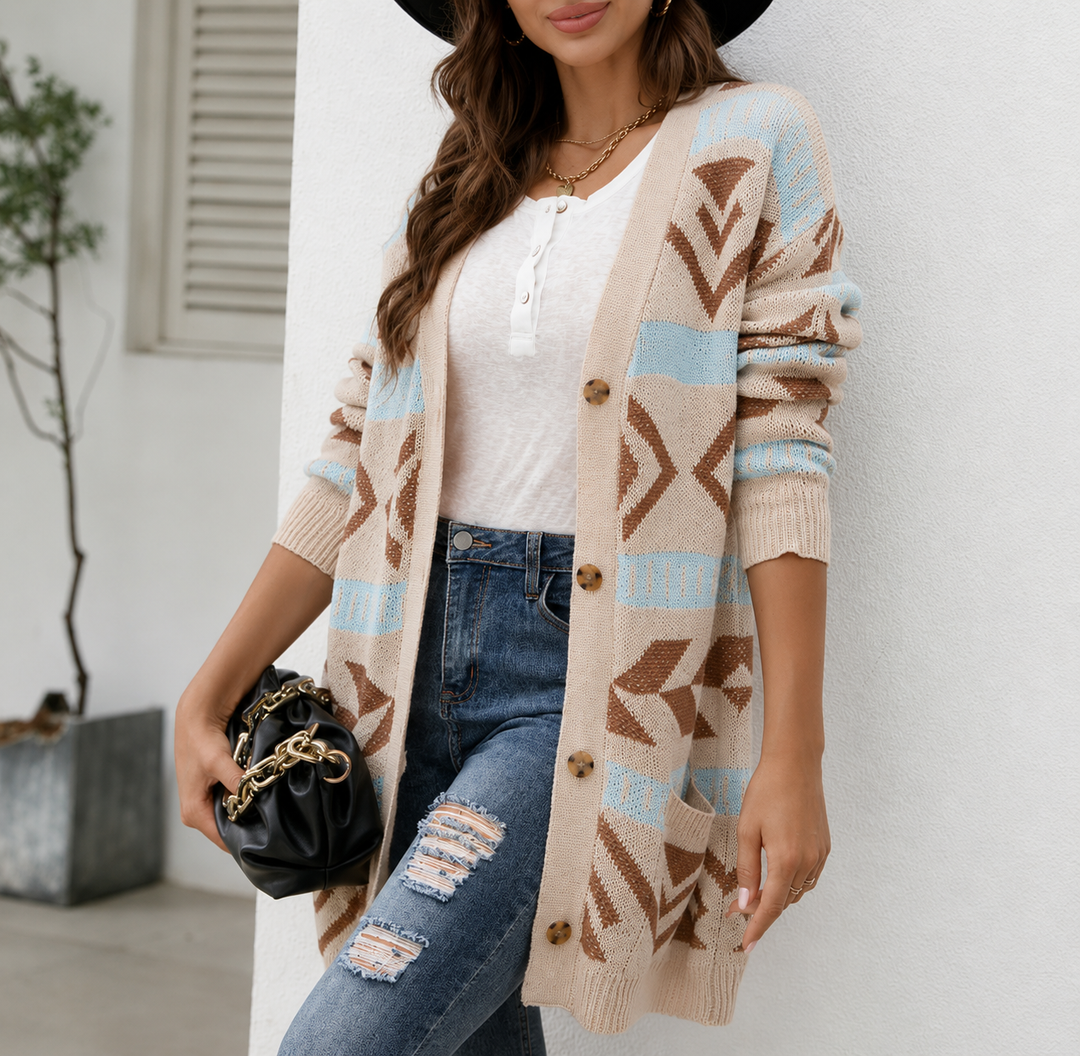 Women's Cardigan – Longline Patterned Knit