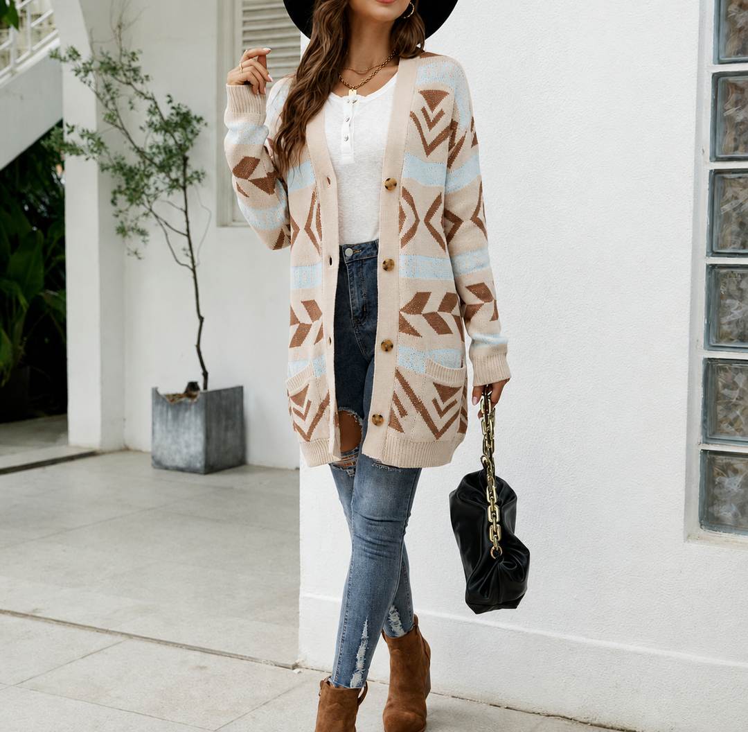 Women's Cardigan – Longline Patterned Knit