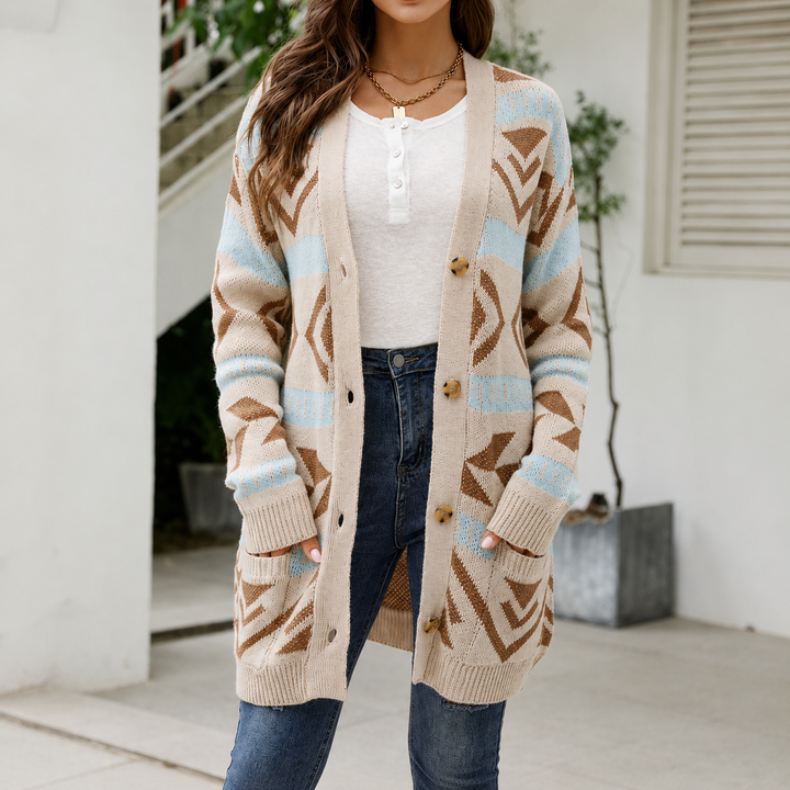 Women's Cardigan – Longline Patterned Knit